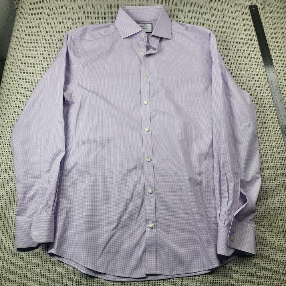 Charles‎ Tyrwhitt Dress Shirt Mens 15.5 34/35 Purple Check Extra Slim Non Iron